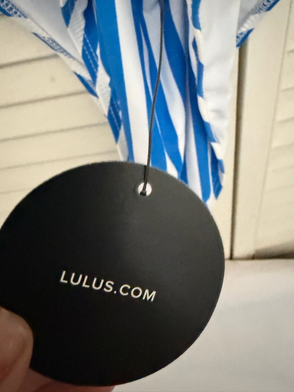 NEW Lulu's Blue and White Striped Lace up back One-Piece - Picture 8 of 12